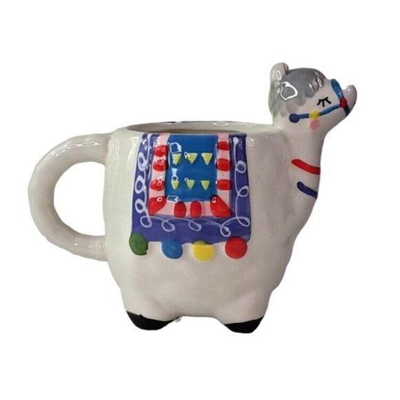 Llama Figurine Coffee Mug Cup Ceramic Large Decorative White Colorful Design 5" - Picture 2 of 14